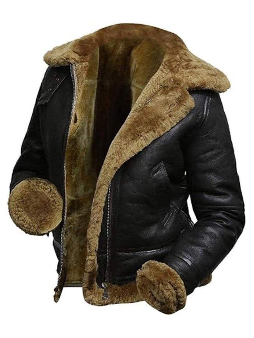 B3 Fur Women Genuine Leather Aviator Flight Real Shearling Bomber Jacket Hoodie